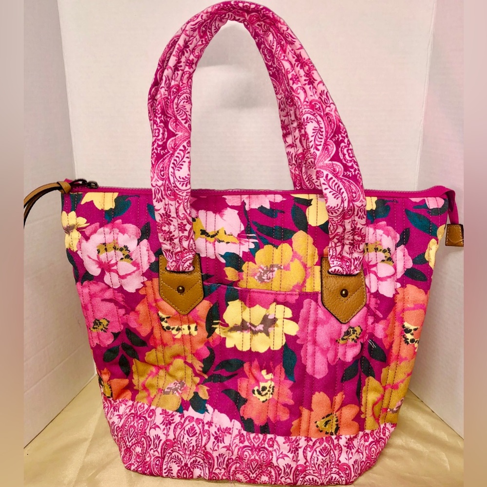 Pioneer Woman Pink Travel Bag Tote Floral Fashion Accessories Yellow Flower New - Picture 6 of 11